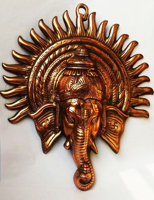 

craft mart Metal Ganesh face Encircled With Suraj Wall Hanging Showpiece - 30 cm (Aluminium, Copper, Brown) Decorative Showpiece - 30 cm(Copper, Brown, Copper)