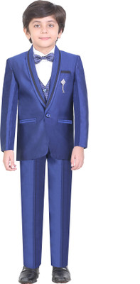 

Jeet Coat Suit Set with Shirt Self Design Boys Suit, Blue