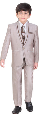 

Jeet Coat Suit Set with Shirt Self Design Boys Suit, Brown