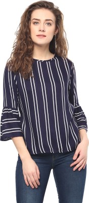 MAYRA Casual 3/4 Sleeve Striped Women Blue Top