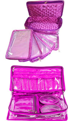 

Atorakushon Combo Jewelry EarringsTops Studs Half Set Vanity Case 5 Necklace Pouch Kit with 2 churi satin Wardrobe Organiser storage(Pink) Ideal for:Storage of Payal, Watch, Chain, Bracelet Bindi,jewellry Cosmetics etc,Keep your Valuable item safe & Dust 