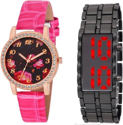 COSMIC LEDSKMEI HEAVY BRACELET WITH RED LIGHT FOR TEENAGERS WITH FLORAL PARTY WEAR DIAMOND STUDDED CS -244 Artisto~ Designer DIAL AND STRAP LADIES & GIRLS Watch  - For Boys & Girls   Watches  (COSMIC)