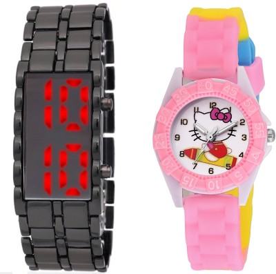 COSMIC LEDSKMEI HEAVY BRACELET WITH RED LIGHT FOR TEENAGERS WITH DESINGER AND FANCY KITTY CARTOON PRINTED ON TINNY DIAL KIDS & CHILDREN Watch  - For Boys & Girls   Watches  (COSMIC)