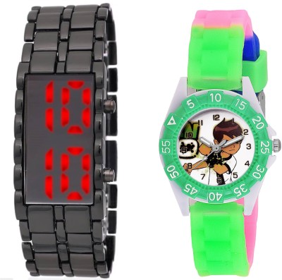 SOOMS LEDSKMEI HEAVY BRACELET WITH RED LIGHT FOR TEENAGERS WITH DESINGER AND FANCY BEN 10 CARTOON PRINTED ON TINNY DIAL KIDS & CHILDREN Watch  - For Boys   Watches  (Sooms)