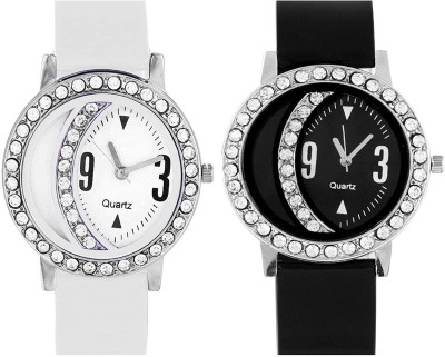 Swadesi Stuff Premium Quality Black White Diamond Studded combo of 2 watches Watch  - For Couple   Watches  (Swadesi Stuff)