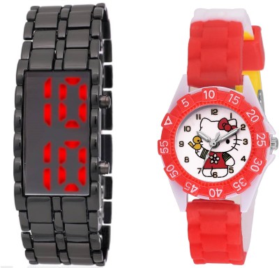 COSMIC LEDSKMEI HEAVY BRACELET WITH RED LIGHT FOR TEENAGERS WITH DESINGER AND FANCY KITTY CARTOON PRINTED ON TINNY DIAL KIDS & CHILDREN Watch  - For Boys   Watches  (COSMIC)