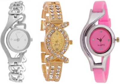 True Colors Silver Chain Aks Golden And Pink Stylish Combo Unique Pattern Watch  - For Girls   Watches  (True Colors)