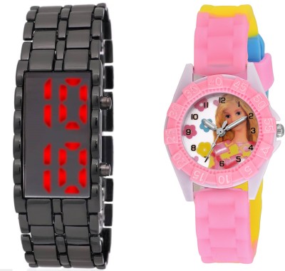 SOOMS LEDSKMEI HEAVY BRACELET WITH RED LIGHT FOR TEENAGERS with DESINGER AND FANCY BARBIE CARTOON PRINTED ON TINNY DIAL KIDS & CHILDREN Watch  - For Boys & Girls   Watches  (Sooms)