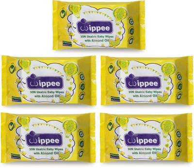 

Wippee 30N Usable Baby Wipes With Almond Oil ( Pack Of 5)