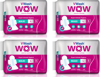 

VWash WOW Sanitary Napkin Maxi Large 5 Pads Intimate Wipes(5 Sheets, Pack of 4)