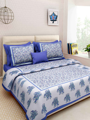 UNIQCHOICE 120 TC Cotton Double Printed Flat Bedsheet(Pack of 1, Blue)