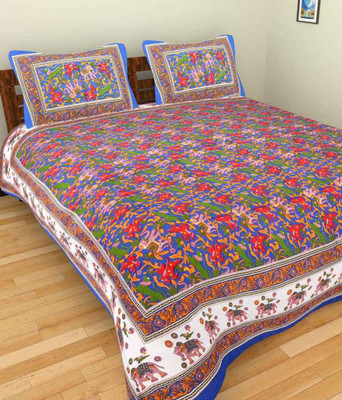 UNIQCHOICE 120 TC Cotton Double Printed Flat Bedsheet(Pack of 1, Blue)