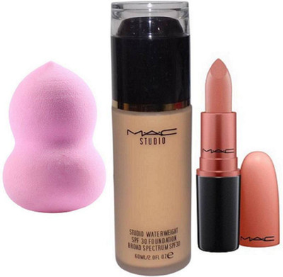 

Imported Sponge Puff,Combo Of Mac Foundation Studio Water Weight&Velvet Teddy Lipstick(Set of 3)