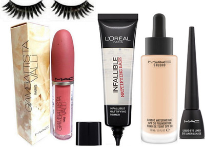 

Professional Eyelashes,Loreal Primer,Mac Studio Water Weight Foundation,Giambattista Lipgloss,Eyeliner(Set of 5)