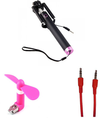 

MINIFOX SELFIE STICK, MINI FAN, AUX CABLE Combo Set