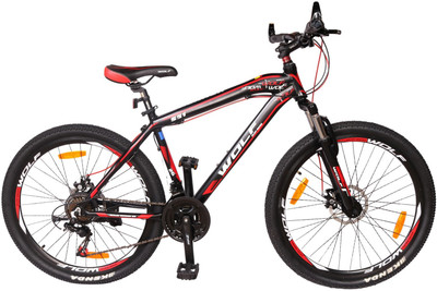 

WOLF Runner Dual Disc Alloy Biycycle For Adults Black&Red 26 T Mountain/Hardtail Cycle(21 Gear, Black, Red)
