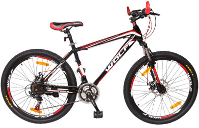 

WOLF Woops Dual Disc Bicycle For Adults Black&Red 26 T Mountain/Hardtail Cycle(21 Gear, Black, Red)