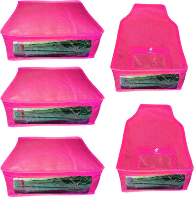 

Atorakushon Saree & Blouse cover organiser Combo 3 Saree and 2 Blouse Lahenga cover wardrobe orgniser Wedding Gift Regular Clothes Bag Vanity pouch Set of 5 Pink At 3and2 Non woven pnk(Pink)