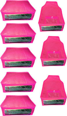 

Atorakushon Saree & Blouse cover organiser Combo 5 Saree and 3 Blouse Lahenga cover wardrobe orgniser Wedding Gift Regular Clothes Bag Vanity pouch Set of 8 Pink At 5and3 Non woven pnk(Pink)