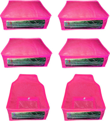 

Atorakushon Saree & Blouse cover organiser Combo 4 Saree and 2 Blouse Lahenga cover wardrobe orgniser Wedding Gift Regular Clothes Bag Vanity pouch Set of 6 Pink At 4and2 Non woven pnk(Pink)