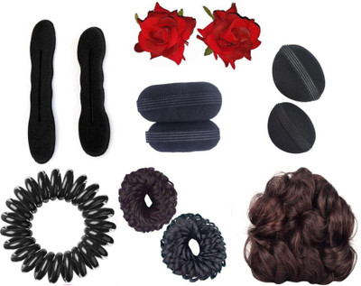 

KashQueen Set of 12 Hair Accessories with Free Hair Juda for Party & Festives Braid Extension(Multicolor)