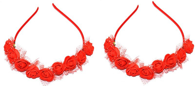 

KashQueen Set of 2 Red Floral Pearl Tiara Princess Crown Head Band Hair Band(Red)