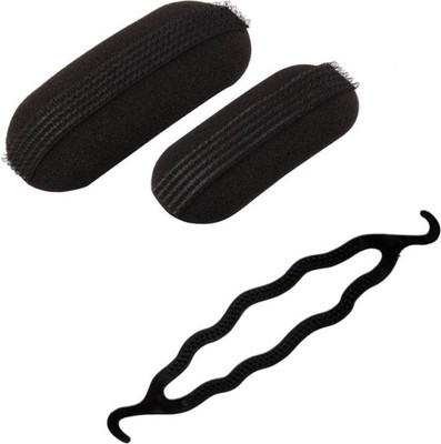 

KashQueen Combo of Hair Puff Clips, Bumpits (Pair) and Hair Twist Style Donut Bun Maker (Black) Hair Accessory Set(Black)