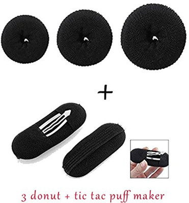 

KashQueen Pack of 3 hair donuts All 3 different sizes + 2 Pcs Black Sponge Hair Clip Volume Bumpit Padding Bun Updo Hair Accessory Set(Black)