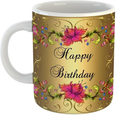 GiftOwl Best Selling Golden Happy Birthday Ceramic Coffee for Friend, Girlfriend & BoyFriend Glossy Finish With Vibrant Print Ceramic Coffee Mug(350 ml)