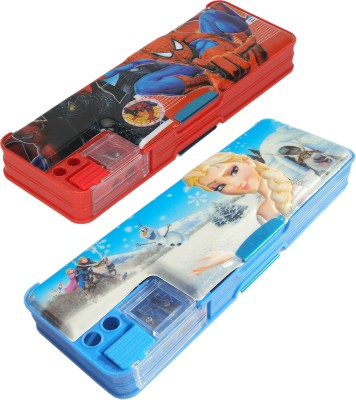 AARVI Frozen,Spiderman Character Print Art Plastic Pencil Boxes(Set of 2, Multicolor)