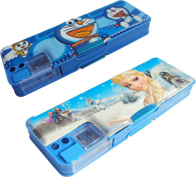 AARVI Frozen,Doraemon Character Print Art Plastic Pencil Boxes(Set of 2, Multicolor)