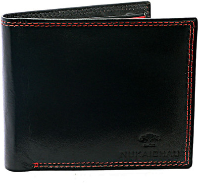 

NUKAICHAU Men Black Genuine Leather Wallet(6 Card Slots), Black;red