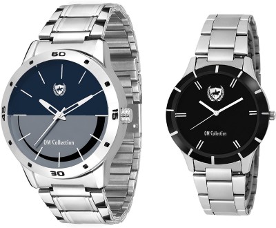 Om Collection Men and Women Couple combo set Blau and Black Dail with Stainless Steel Strap pack of 2 Pcs-omwp-1 omwt Watch  - For Men & Women   Watches  (OM Collection)