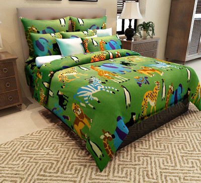 68% OFF on Home Candy 144 TC Cotton Double Floral Bedsheet(1 Double Bedsheet, 2 Pillow Covers, Green)