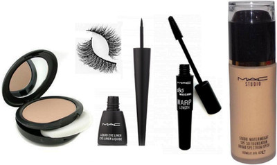 

Professional Eyelashes&Combo Of Mac Studio Water Weight Foundation,Liner,Mascara,Studio Fix Compact 15gm(Set of 5)