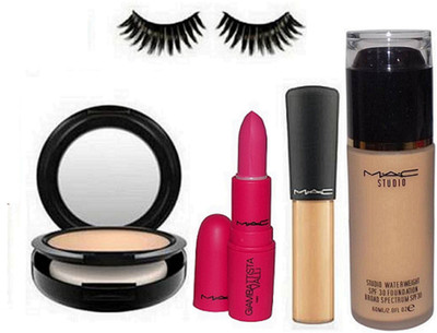 

Bigwig Eyelashes&Mac Fabulous Giambattista Pink Lipstick,Studio WaterWeight Foundation 60ml,Studio Fix Compact,Mineralize Cache Cernes Concealer(Set of 5)