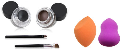 

LUV-LI IMPORTED PRO COMBO 1 BLACK 1 BROWN GEL EYELINER WITH 2 BLENDER PUFFS(Set of 4)