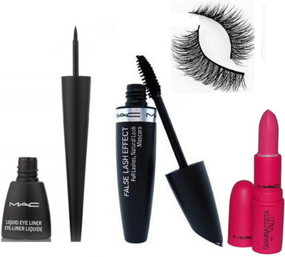 

Urban Decay Eyelashes&Combo Of Mac Mascara,Eyeliner&Giambattista Pink Pigeon Lipstick(Set of 4)
