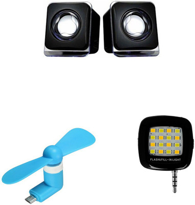 

MINIFOX Selfie Flash Light, Mini Fan, Aux Speaker Combo Set