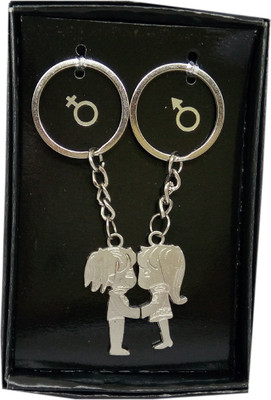 HALO NATION Designer Siliver plated Metal Love set of 2 Key Chain