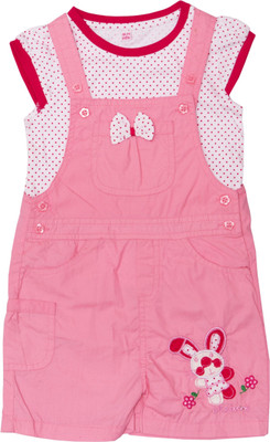 ChildKraft Girls Casual Dungaree T-shirt(Pink) ChildKraft Girls Casual Dungaree T-shirt(Pink)