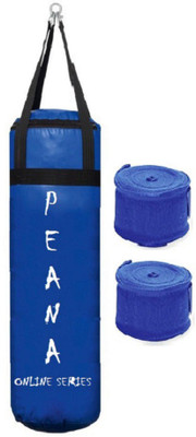 

PEANA Online Series 4.5 Feet Long, PU Material, Blue Color, Unfilled with Hanging Straps and 9 Feet Long Blue Color Hand Wraps Pair Boxing Kit