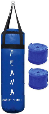 

PEANA Online Series 2.0 Feet Long, PU Material, Blue Color, Unfilled with Hanging Straps and 9 Feet Long Blue Color Hand Wraps Pair Boxing Kit