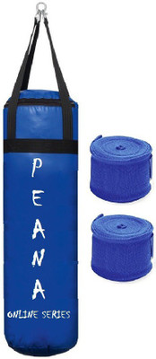 

PEANA Online Series 1.5 Feet Long, PU Material, Blue Color, Unfilled with Hanging Straps and 9 Feet Long Blue Color Hand Wraps Pair Boxing Kit