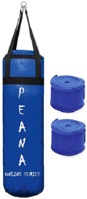 

PEANA Online Series 2.5 Feet Long, PU Material, Blue Color, Unfilled with Hanging Straps and 9 Feet Long Blue Color Hand Wraps Pair Boxing Kit