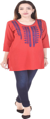 Desier Casual Embroidered Women Kurti(Red) Flipkart