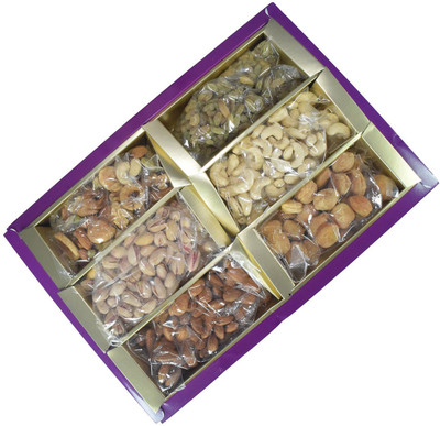 

Emazing Gourmet UPHAAR Dry Fruit Gift Pack Almonds , Cashew , Raisins , Mixed Mewa , Pistachio & Apricot ( 100 Grams Each ) Combined with 2 Multicolor LED DIYA Assorted Nuts(400 g, Box)