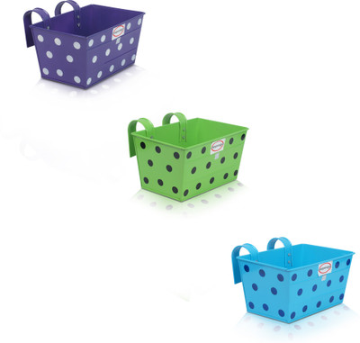 

Pepper Agro Gardening Railing balcony Planter Polka Dotted Hanging Pots metal plant container Parrot Green, Sky Blue, Purple Set of 3 Plant Container Set(Metal)