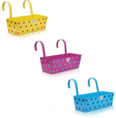 

Pepper Agro Gardening Railing Balcony Planter Decorative Polka Dotted Hanging Pots large Metal Plant container Sky Blue,Pink,Yellow Set of 3 Plant Container Set(Metal)