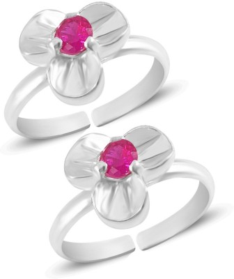 MJ 925 Pretty Floral Design Ruby CZ Embellished Sterling Silver Cubic Zirconia Toe Ring